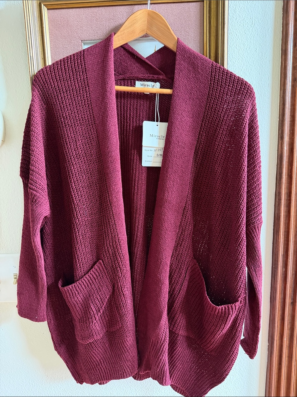 Miracle Women's Open-Front Wine Cardigan with Pockets
